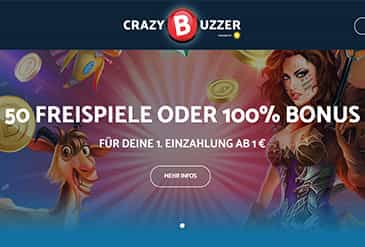 Die Startseite der Crazybuzzer Spielhalle.