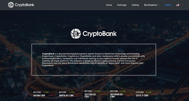 Die Webseite von Crypto Bank.