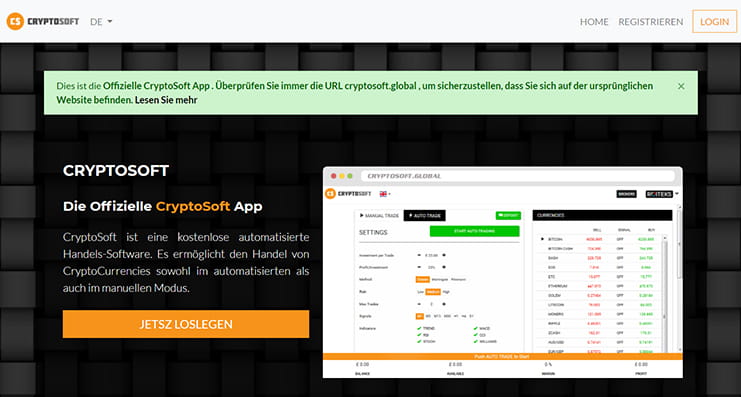 Die Webseite von Cryptosoft.