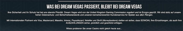 Zahlungsmöglichkeiten bei Dream Vegas