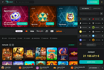 Startseite des Webportals von Drip Casino.