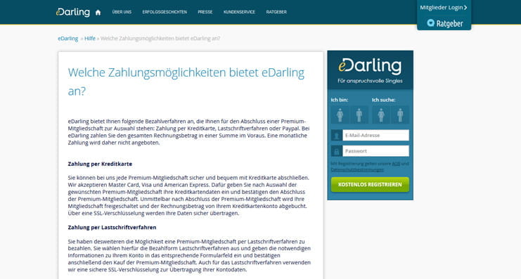 Nähere Informationen zu den Zahlungsmöglichkeiten bei eDarling