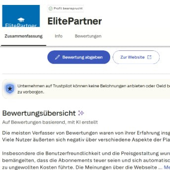 Trustpilot Übersicht von Elitepartner.