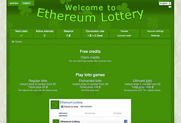 Die Homepage von ethereumlottery.net