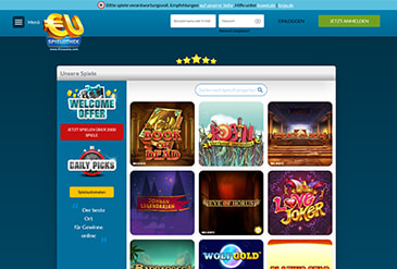 Die verfügbaren Spielautomaten in der EU Spielothek.