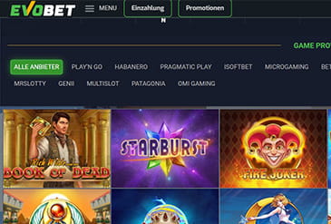 Einige Spielautomaten im Evobet Casino.