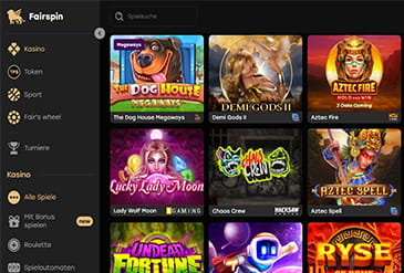 Übersicht der Casinospiele bei Fairspin.
