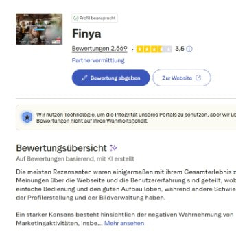 Trustpilot Übersicht von Finya.