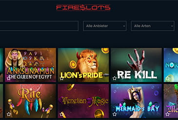 Auf der Startseite stellt FireSlots die beliebtesten Spiele vor.