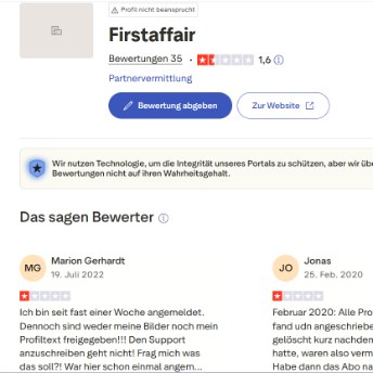 Trustpilot Übersicht von eDarling.