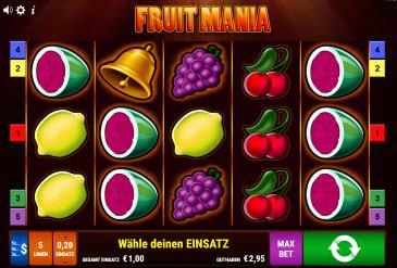Das Spielfeld des Risikoleiter Slots Fruit Mania.