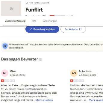 Trustpilot Übersicht von FunFlirt.de.