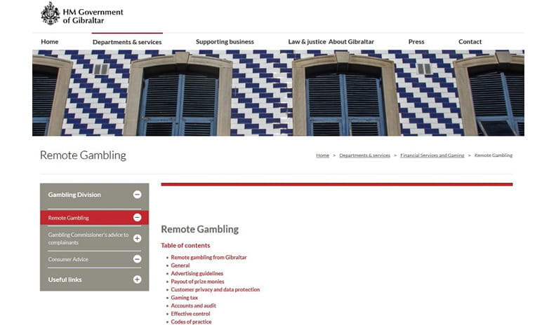 Homepage des Gibraltar Gambling Commissioner