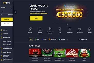 Die Startseite des GetSlots Casinos.