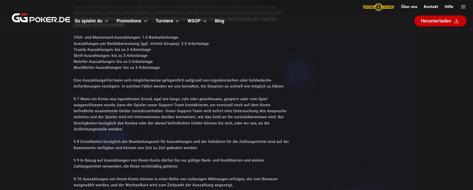 Die Übersicht zu den Einzahlungsmöglichkeiten bei GGPoker