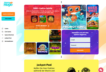Die Happy Hugo Casino Startseite.