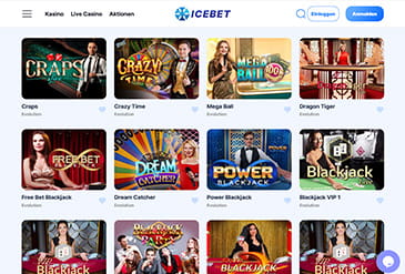 Einige der Top Spiele im IceBet Casino mit ihren Logos.