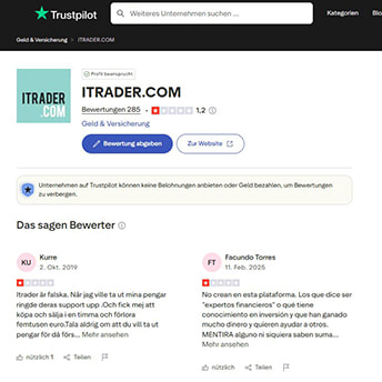 iTrader Global Trustpilot Bewertungen Screenshot.