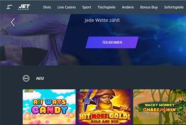 Die JET Casino Startseite.