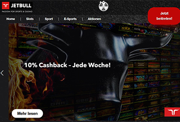 Die Homepages des Jetbull Casinos.