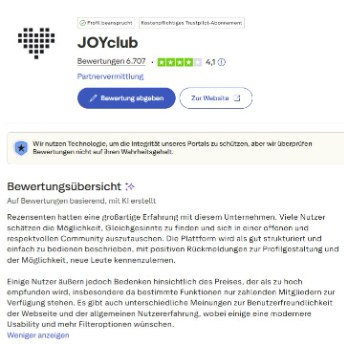 Trustpilot Übersicht von JOYclub.