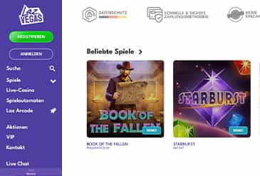 Die Startseite des Laz Vegas Casinos.