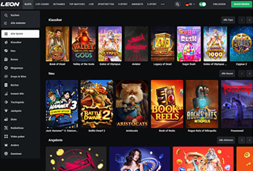 Startseite des Webportals von Leon Casino.