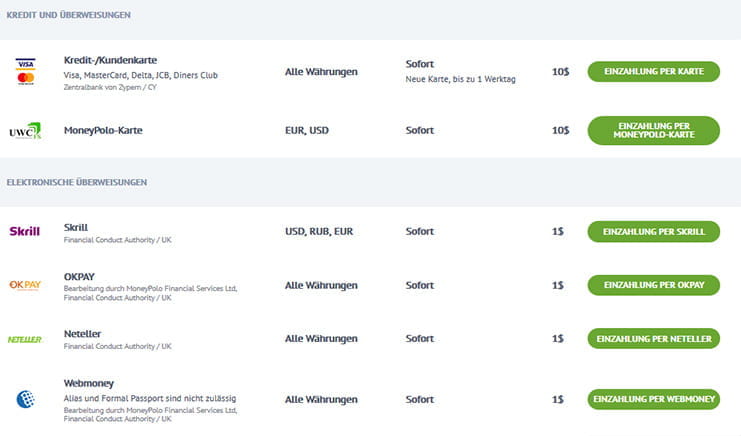 diese Zahlungsmöglichkeiten können genutzt werden