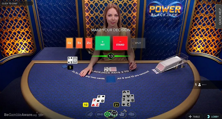 Das Live Dealer Spiel Power Blackjack von Evolution.