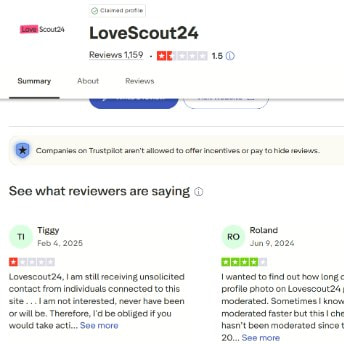 Trustpilot Übersicht von LoveScout24.