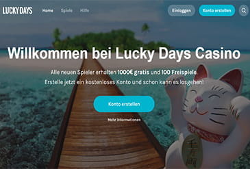 Auf der Startseite wird der Lucky Days Willkommensbonus präsentiert.