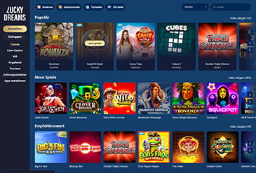 Die Startseite des Glücksspielportals von Lucky Days.