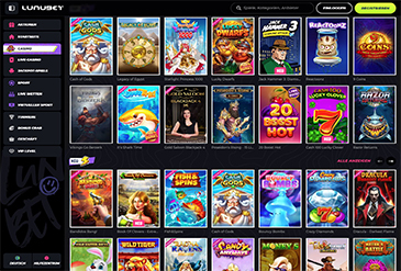 Übersicht über die Spiele im Lunubet Casino.