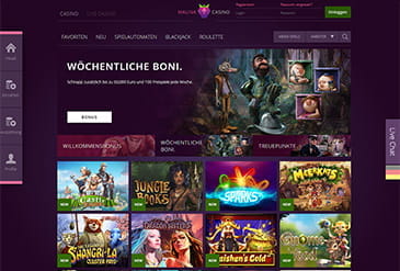 Homepage vom Malina Casino