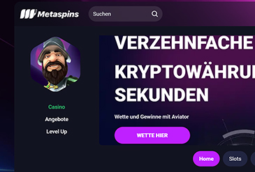 Die Metaspins Casino Startseite.