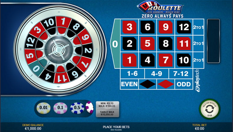 Das Spielfeld der Mini Roulette Demo.