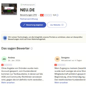 Trustpilot Übersicht von NEU.DE.