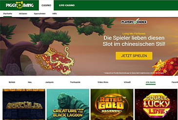 Die Startseite des Online Casinos Piggy Bang.