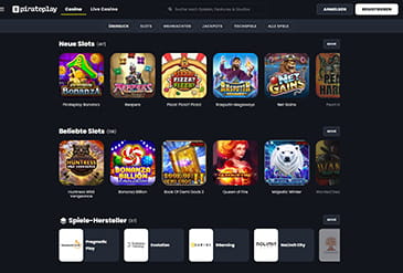 Die Homepage des Pirateplay Casinos.