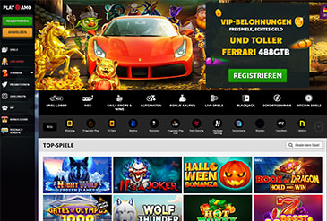 So sieht die Startseite des PlayAmo Online Casinos aus.