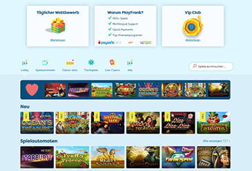 Die Webseite des PlayFrank Online Casinos.