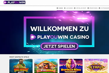 Die Startseite des Playouwin Casinos mit einigen Spiel Logos.