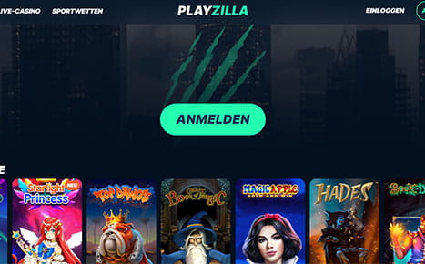 Die Startseite des PlayZilla präsentiert das Bonusangebot und einige der Top Spiele.