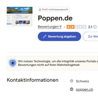 Trustpilot Übersicht von Poppen.de.
