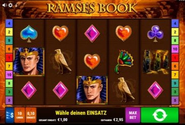 Das Spielfeld des Risikoleiter Slots Ramses Book.
