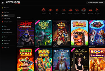 Übersicht über die Spiele bei Revolution Casino.