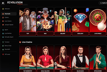 Startseite des Webportals von Revolution Casino.