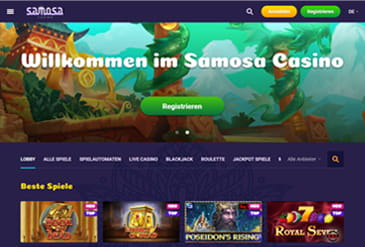 Die Startseite des Samosa Casino präsentiert die beliebtesten Spiele und besten Bonus Angebote für Neukunden.