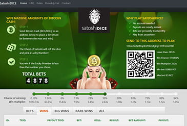 Homepage vom SatoshiDICE