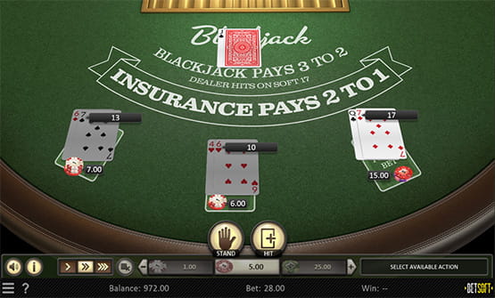 Der Single Deck Blackjack Tisch von Betsoft.